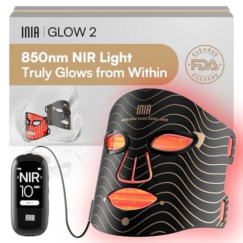 INIA Red Light Therapy Mask for Face – 4 Light Modes with 850nm NIR, Red & Blue LED Light Therapy, 2600mAh…