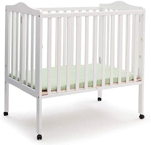 Delta Children Folding Portable Mini Baby Crib with 1.5-inch Mattress - Greenguard Gold Certified, White