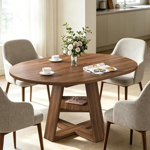 43.3in-59in Extendable Round Dining Table for 4-8,Modern Kitchen Oval Dining Table with Removable Leaves…