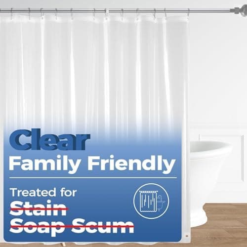 downluxe Shower Curtain Liner, PEVA Plastic Shower Liner with 3 Magnets, 72" x 72" Waterproof Bathroom…
