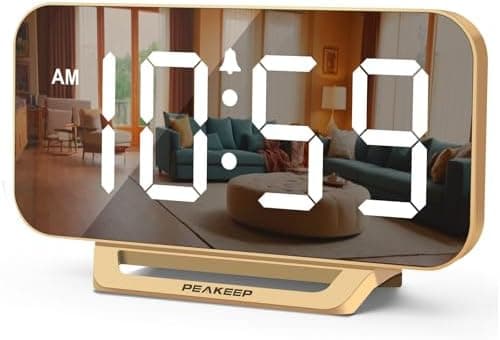 Peakeep Slim Digital Mirror Aesthetic Alarm Clock for Bedrooms Desk Decor - Plug in Electric Big LED Modern…