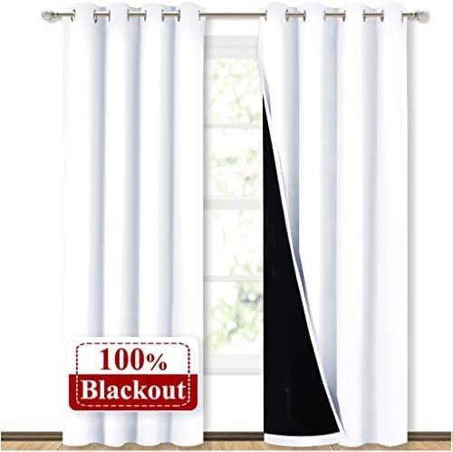 NICETOWN 100% Blackout Window Curtain Panels, Cold and Full Light Blocking Drapes with Black Liner for…