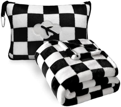 Travel Blanket and Pillow Compact, Premium Soft 2 in 1 Airplane Blanket with Soft Bag Pillowcase,Hand Luggage…