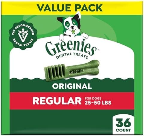 Greenies Veterinarian-Recommended Adult Natural Dental Dog Treats Regular Size, Dog Dental Chews, Original Flavor, 36 oz. Pack…