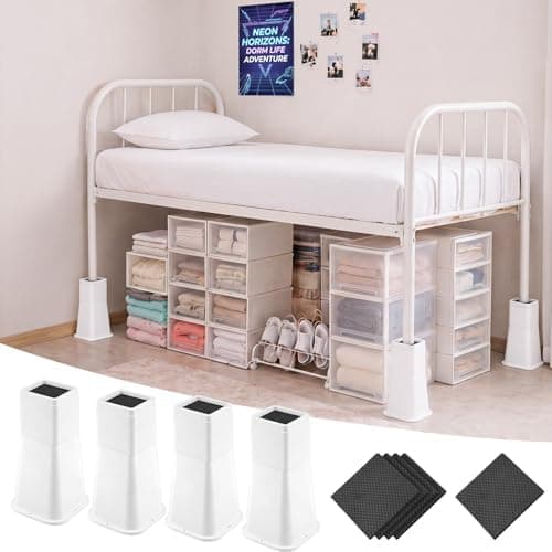 Novabright 4 Pack 12 Inch College Dorm Bed Risers Heavy Duty Extra Plastic Dorm Bed Extender Stackable…