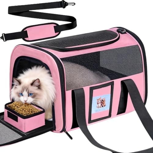 Soft Cat Carrier for Pets Up to 15 lbs, TSA Approved for Airline in-Cabin, Cat Travel Bag with Detachable Cat Food Bowl, Pet…