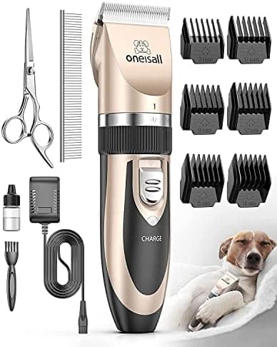 oneisall Dog Clipper Low Noise, Dog Grooming Kit with Rechargeable, Pet Shaver Cordless Electric Quiet Hair Clipper Set for Dogs…