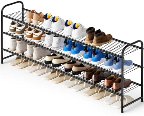 KEETDY 3-Tier Long Shoe Rack for Closet Metal Shoe Organizer for Entryway, Wide Stackable Shoe Storage Shelf…