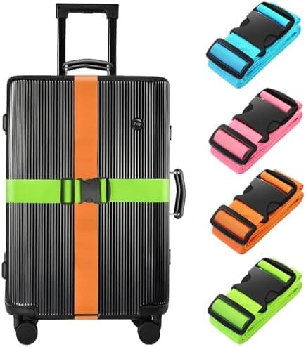 BILIONE BILIONE 4 Pack Luggage Straps 79" Long Belts Keep Suitcase Secure While Traveling, TSA Approved Add a…