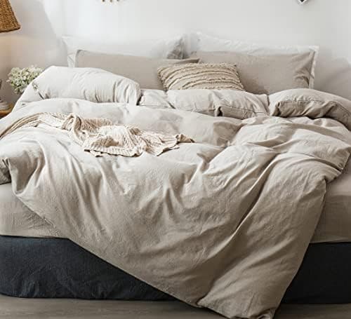 MooMee Bedding Duvet Cover Set 100% Washed Cotton Linen Like Textured Breathable Durable Soft Comfy…
