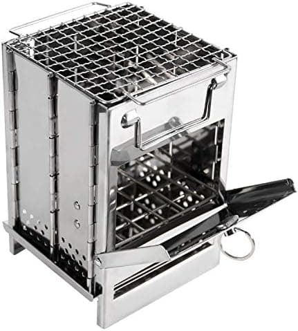 REDCAMP Wood Burning Folding Camp Stove Stainless Steel Grid, Portable Collapsible Backpacking Stove Survival…
