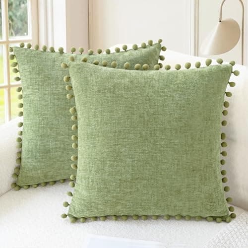CaliTime Throw Pillow Covers Decorative 20 X 20 Inches Pack of 2 Cozy Solid Dyed Soft Chenille Cushion Cases…