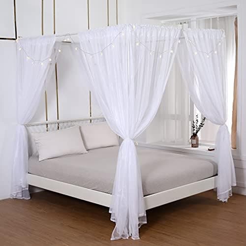 Akiky Princess Canopy Bed Curtains Bed Canopy Curtains with Lights for Queen Size Bed Drapes,8 Panels…