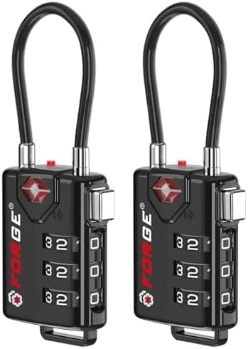 Forge TSA Approved Cable Luggage Locks, Re-settable Combination with Alloy Body, Black 2 Locks.