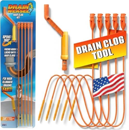 Flexisnake Drain Weasel Hair Clog Remover Kit – Plumbing Snake Auger for Cleaning Shower, Bath Tub, Bathroom…