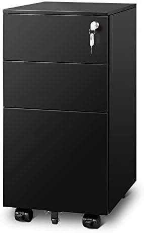 DEVAISE 3 Drawer File Cabinet with Lock, Under Desk Metal Filing Cabinets with Wheels for Home Office Fit…