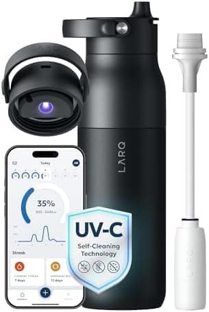 LARQ PureVis 2 Self Cleaning Water Bottle - UV Water Purifier with Filter Straw, Smart App Hydration…