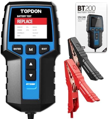 Car Battery Tester 24V 12V Load Tester, TOPDON BT200 100-2000CCA Automotive Alternator Tester Digital Auto…