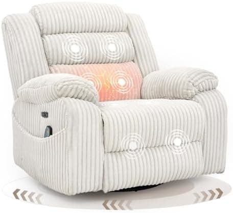 SINCRUMI Power Swivel Rocker Recliner Chair for Adults with Massage and Heat, USB and Type-C Charging Port…