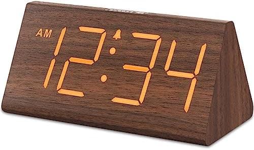 DreamSky Wooden Digital Alarm Clocks for Bedrooms - Electric Desk Clock with Large Numbers, USB Port, Loud…