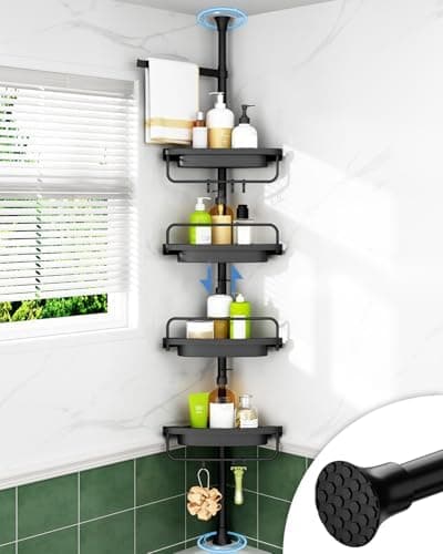 ALLZONE Corner Shower Caddy Tension Pole, Extendable Rustproof Stainless Steel Pole & 4-Tier Adjustable…
