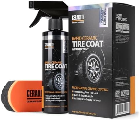 CERAKOTE Rapid Ceramic Tire Coat – Showroom New Tire Shine – Deep Tire Black Finish – Lasts Up to 10x Longer…