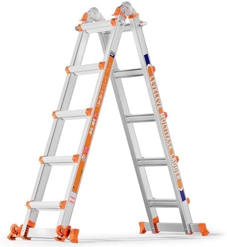 LEVELEVE Telescoping A Frame Ladder, 22FT Multi Position Ladder with Stabilizer Bar & Wheels,330 lbs Security Load for Stairs…