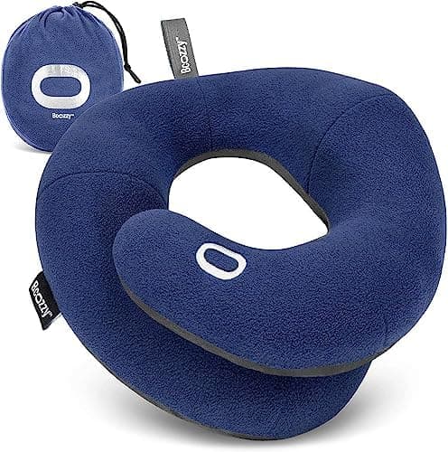 BCOZZY Travel Neck Pillow for Airplane – Patented Double Support for Head, Neck, and Chin. Best for Long…
