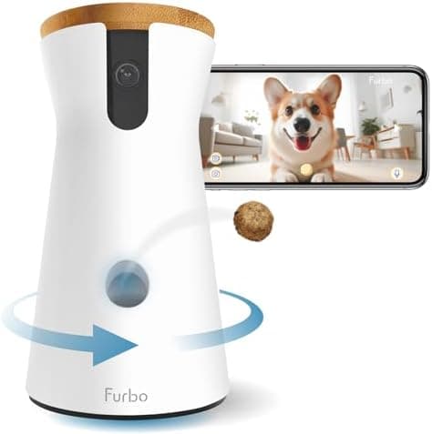 Furbo 360° Dog Camera: Pet Security Cam w/Barking Alerts, Rotating View, Treat Toss w/Phone App, Smart Home Puppy Monitoring…