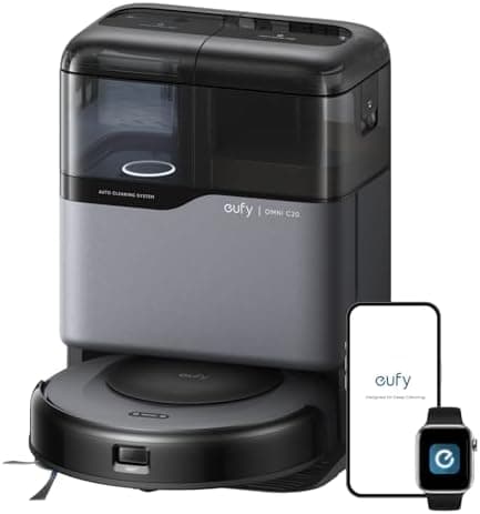eufy Robot Vacuum Omni C20, 7,000 Pa, 60 Days Self Emptying, Auto Mop Washing, Auto Drying, 3.35" Ultra Slim, Transparent Tanks…