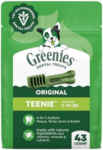 Greenies Veterinarian-Recommended Adult Natural Dental Dog Treats Teenie Size, Dog Dental Chews, Original Flavor, 12 oz. Pack, 43…