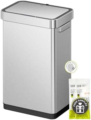 EKO Deluxe Mirage-T 50 Liter / 13.2 Gallon Touchless Rectangular Motion Sensor Trash Can, Matte Stainless…
