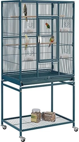 Yaheetech 54inch Metal Large Parrot Parakeet Flight Bird Cage w/Rolling Stand for Small Parrots Cockatiel Sun Parakeet Green…