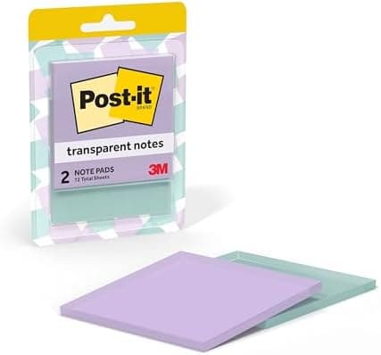 Post-it Transparent Notes, 2.8 in. x 2.8 in., Pastel Sticky Notes, School Supplies, Office Products, Great…