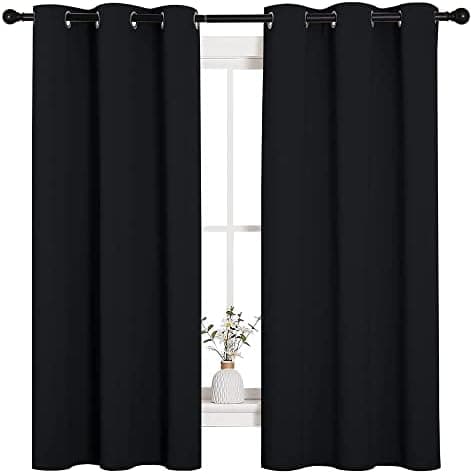 NICETOWN Halloween Pitch Black Solid Thermal Insulated Grommet Blackout Curtains/Drapes for Bedroom Window (2…
