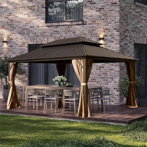 Domi 10' x 14' Hardtop Gazebo, Outdoor Metal Gazebo for Patios with Galvanized Steel Double Roof, Heavy Duty…