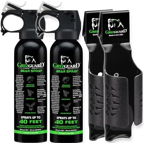 Griz Guard Bear Spray W/Holster 40 ft Range, Maximum Strength, EPA-Registered Spray for Bears, Mountain…
