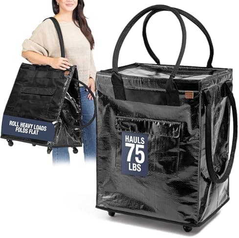 CleverMade Hauler Rolling Tote Bag, 90L Collapsible Portable Shopping Cart with Wheels for Groceries…