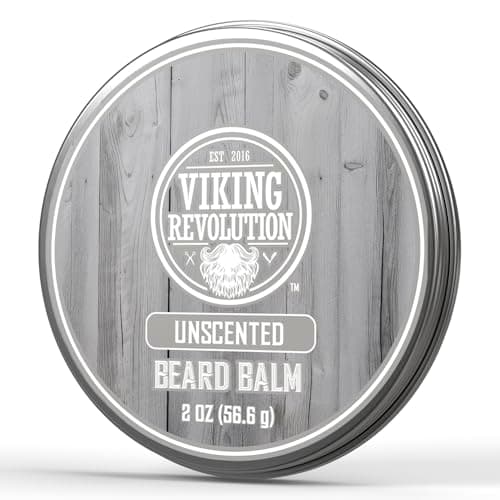 Viking Revolution Unscented Beard Balm for Men - Beard Butter with Argan Oil and Jojoba Oil Softener and…