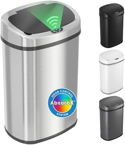 iTouchless 13 Gallon Oval Touchless Sensor Trash Can with Odor Filter, Fingerprint-Proof Stainless Steel, 50L Automatic Kitchen…
