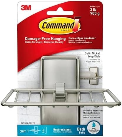 Command Soap Dish for Shower, Damage Free Hanging Bathroom Soap Dish, No Tools Bar Soap Holder, 1 Satin…