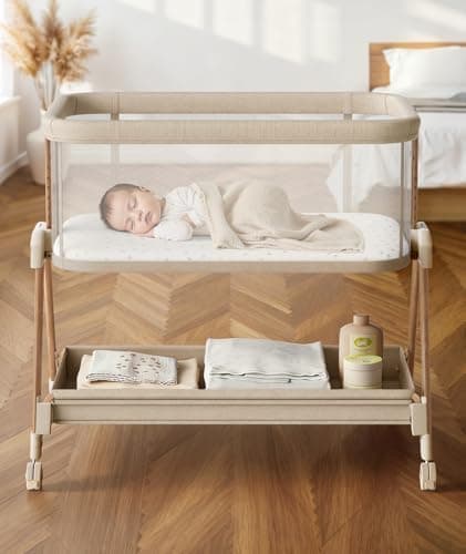 Fodoss Baby Bassinets Bedside Sleeper - 3-in-1 Baby Bassinet with Wheels, Soft Mattress, Storage Tray…