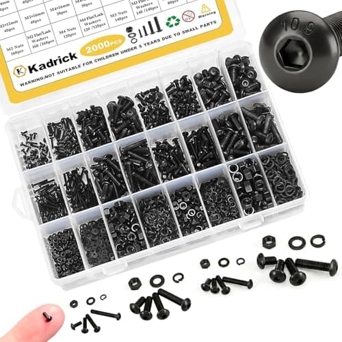 Kadrick Metric Screw Assortment, 2000PCS Metric Bolt Assortment Kit M2 M3 M4 M5 Machine Screws with Lock &…