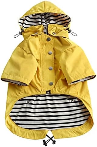 Dog Zip Up Raincoat with Reflective Buttons, Rain/Water Resistant, Adjustable Drawstring, Removable Hood, Raincoats with Legs…