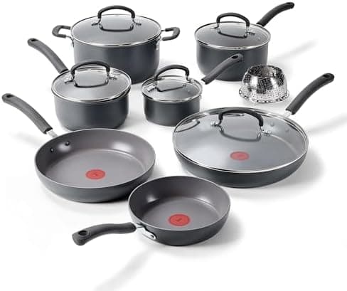 T-Fal Ultimate Hard Anodized Nonstick 13 Piece Cookware Set, Oven Safe Up to 400°F, Pots and Pans Set…