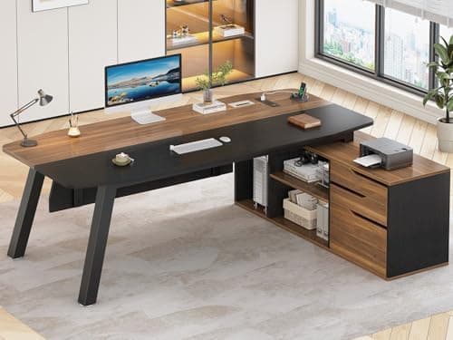 SEDETA 71" Executive Desk with File Cabinet, Large Office Desk with Drawers and Shelves, L Shaped Computer…