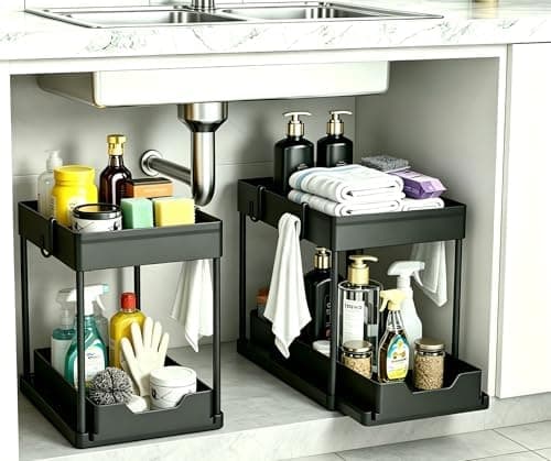 DEKAVA Under Sink Organizer 2 Pack, Bathroom Cabinet Organizer, 2 Tier Sliding Cabinet Basket Organizer…