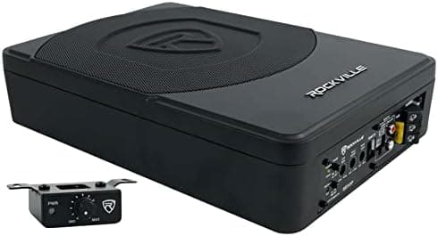 Rockville SS10P 800W Slim Under-Seat Active Car/Truck Subwoofer, Built-in Amp, Wired Remote Bass Knob, Cast…