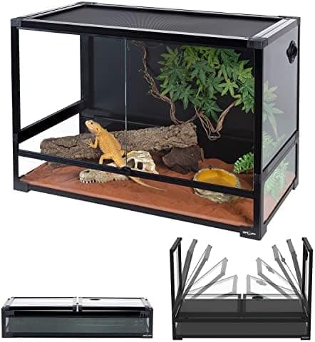 REPTI ZOO Collapsible 60 Gallon 36" Wide Reptile Tank, Tempered Glass Large Reptile Terrarium 36"x18"x24", Black PVC Back, Front…