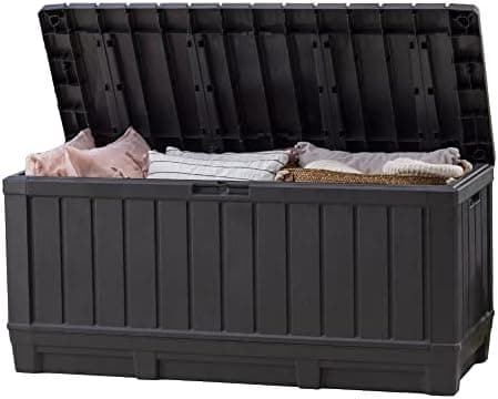 Keter Kentwood 92 Gallon Resin Deck Box-Organization and Storage for Patio Furniture Outdoor Cushions, Throw…